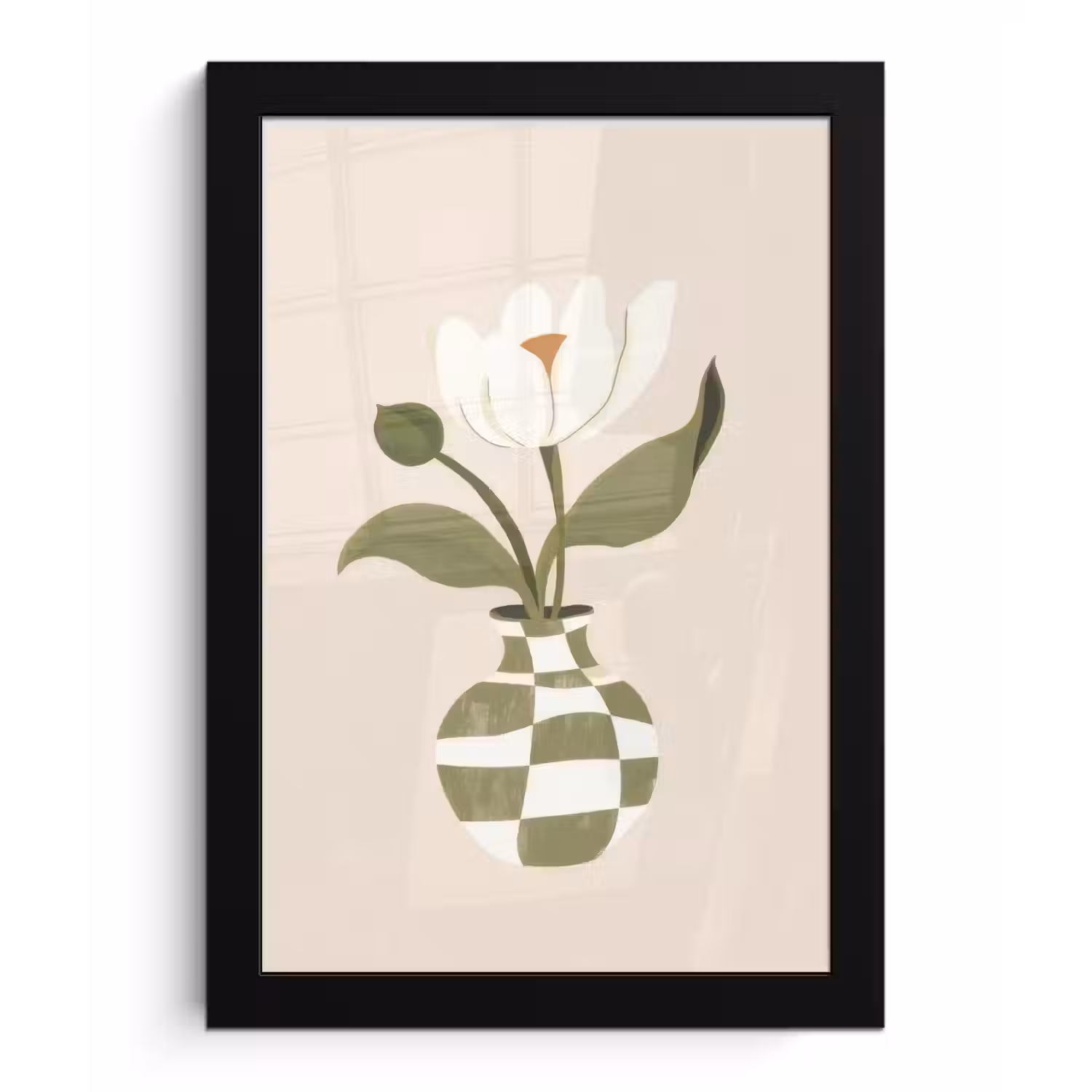 Vaas - Geruit - Bloem - Groen fotolijst zwart zonder passe partout klein -3d