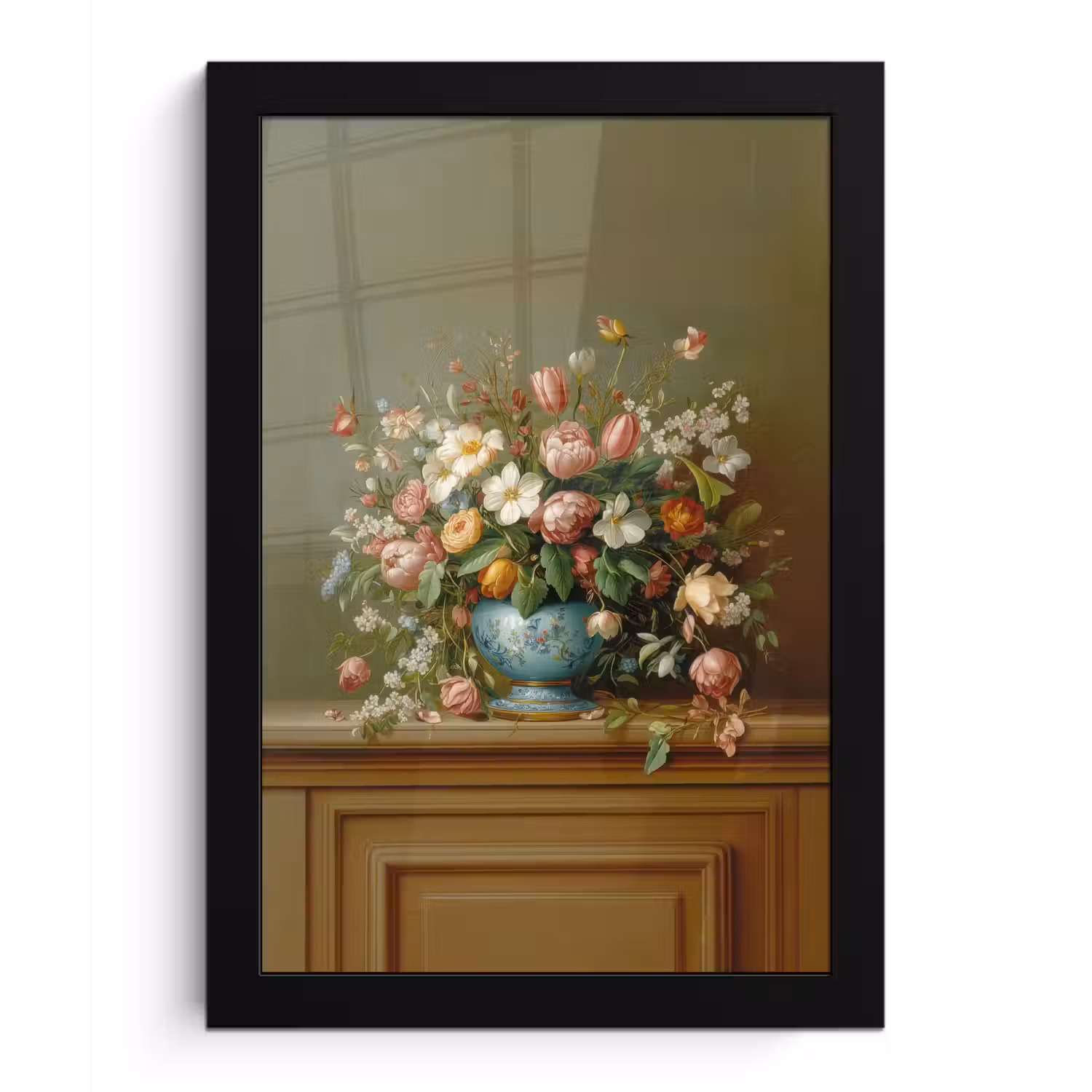 Vaas - Pastel - Kleuren - Bloemen fotolijst zwart zonder passe partout klein -3d