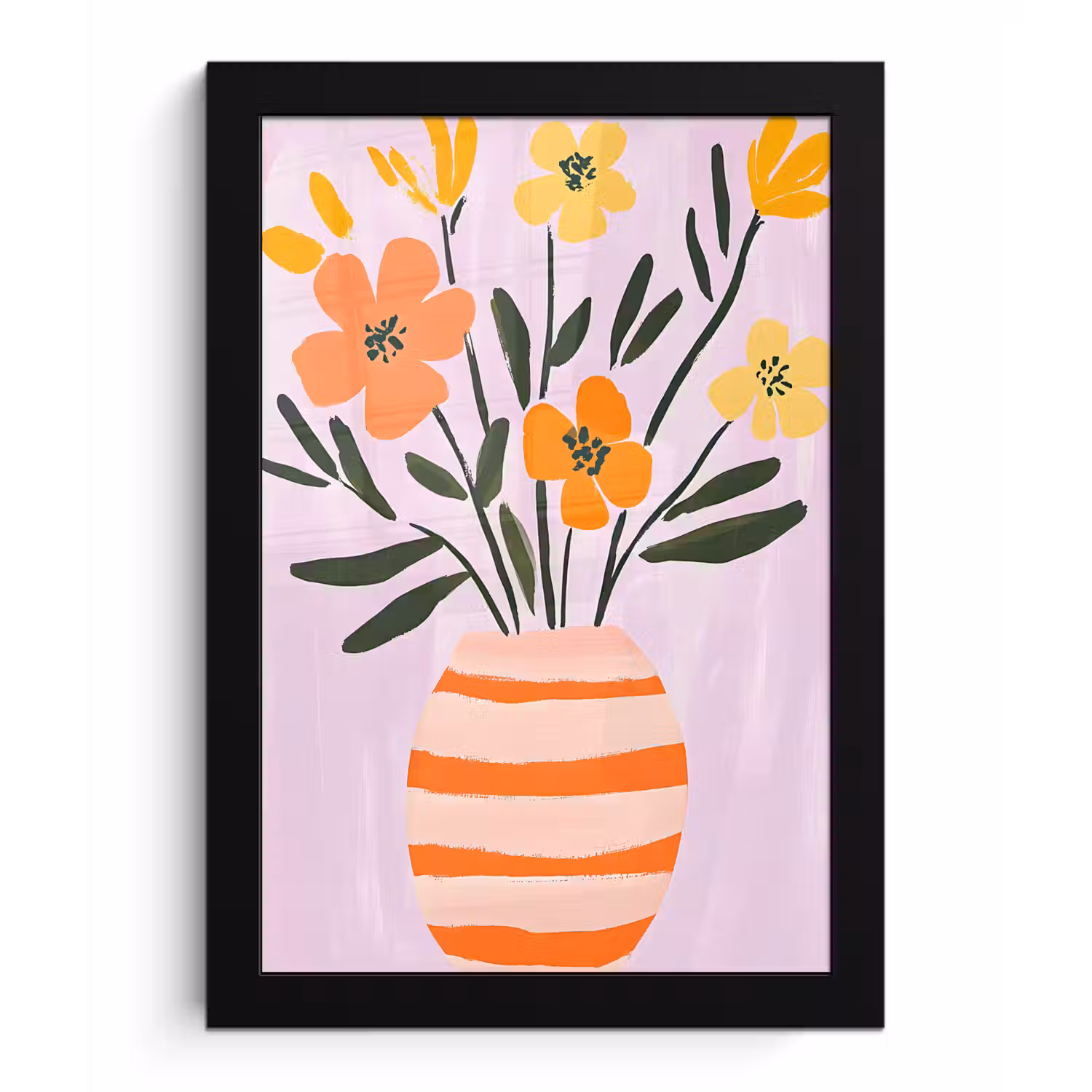 Vaas - Gestreept - Bloemen - Oranje fotolijst zwart zonder passe partout klein -3d