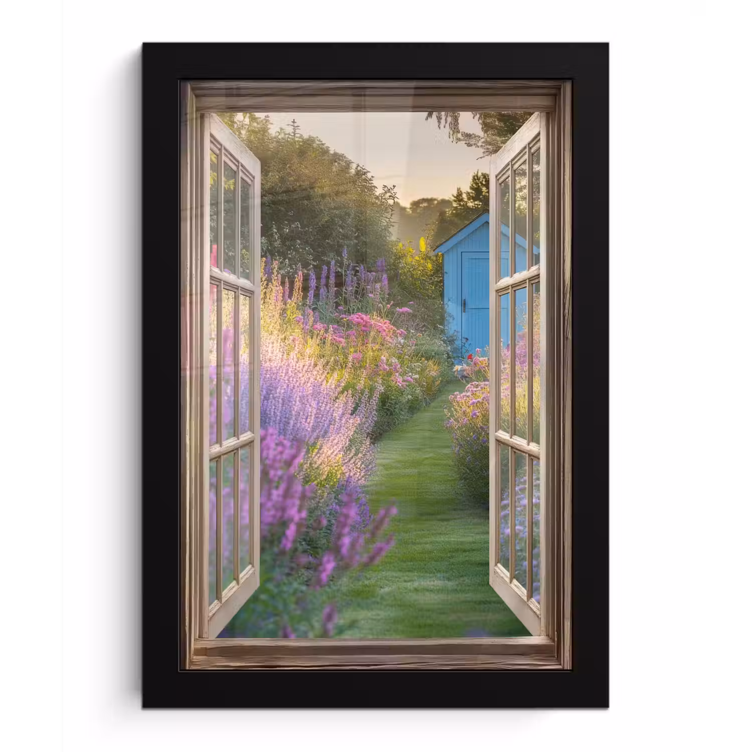 Doorkijk - Bloemen - Raam - Natuur fotolijst zwart zonder passe partout klein -3d