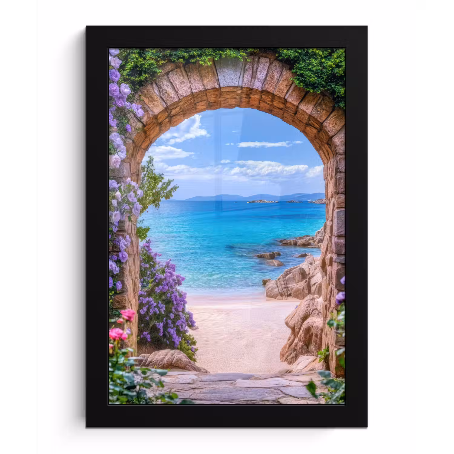 Doorkijk - Poort - Zee - Strand - Rotsen fotolijst zwart zonder passe partout klein -3d