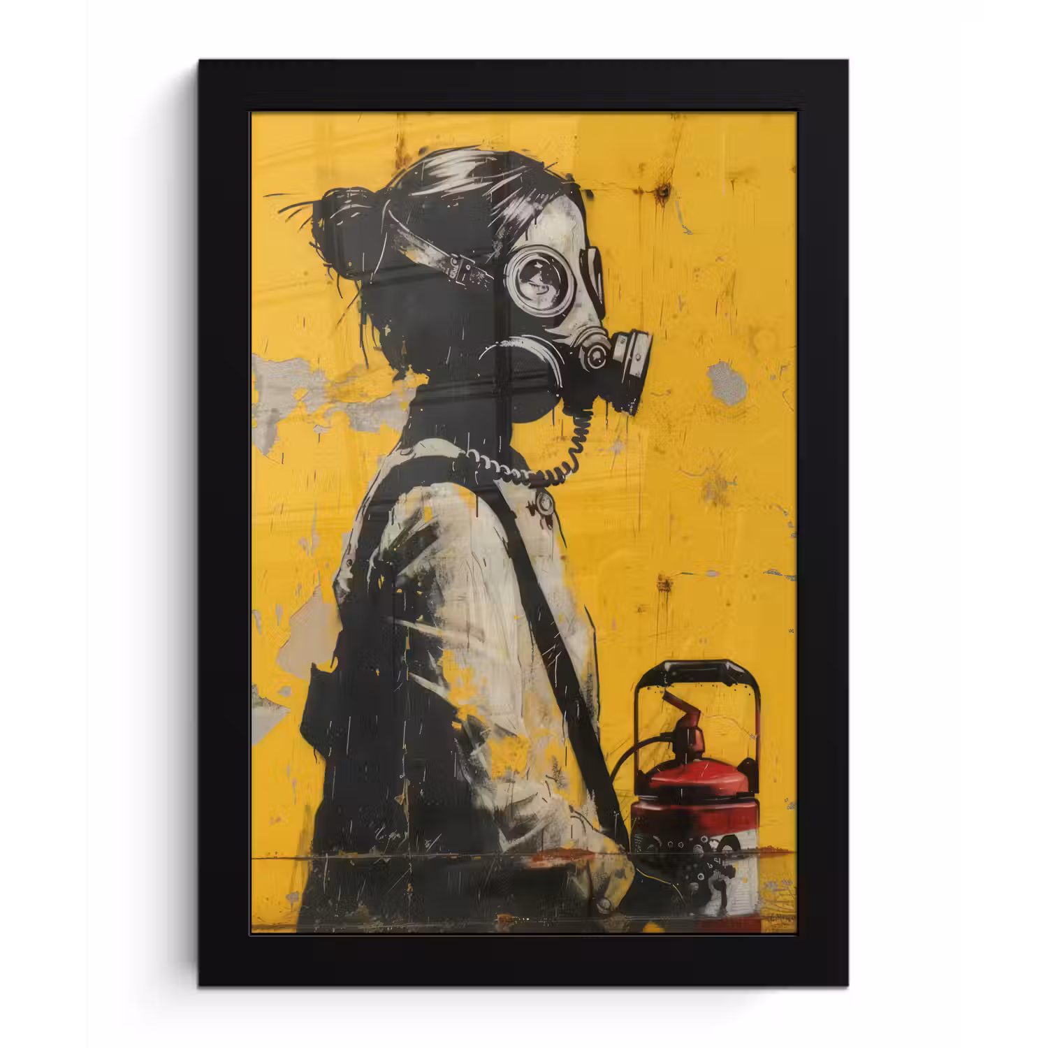 Vintage - Street art - Meisje - Masker - Geel - Banksy fotolijst zwart zonder passe partout klein -3d
