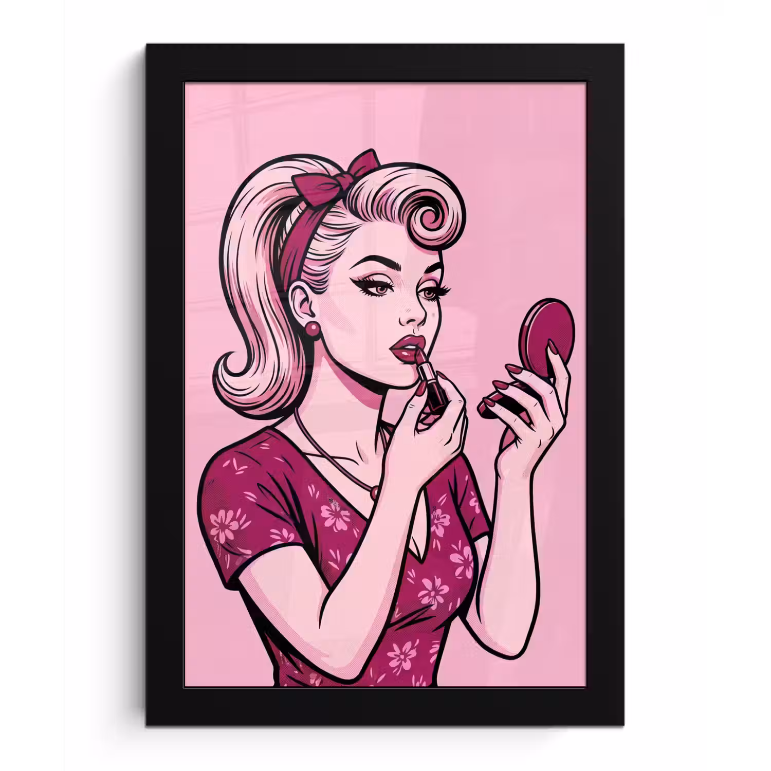 Vintage - Vrouw - Roze fotolijst zwart zonder passe partout klein -3d