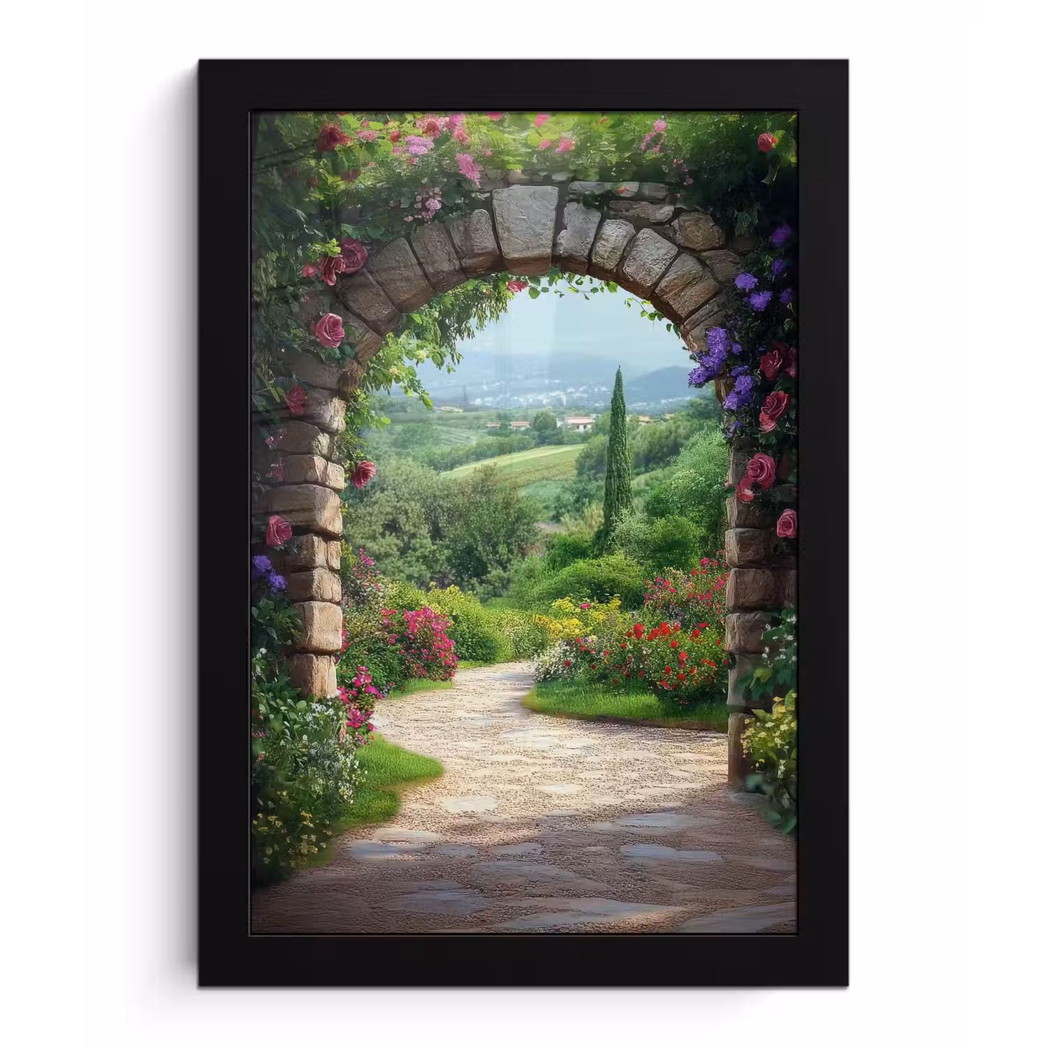 Doorkijk - Landschap - Bloemen - Pad - Uitzicht fotolijst zwart zonder passe partout klein -3d