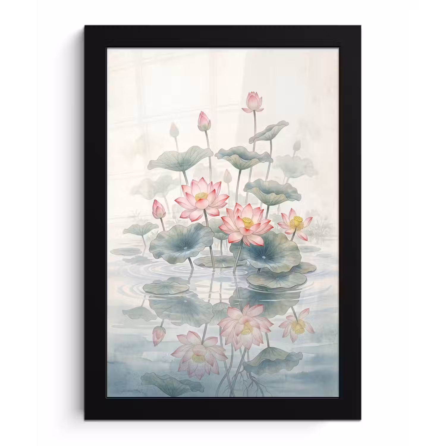Aquarel - Lotusbloemen - Kleurrijk fotolijst zwart zonder passe partout klein -3d