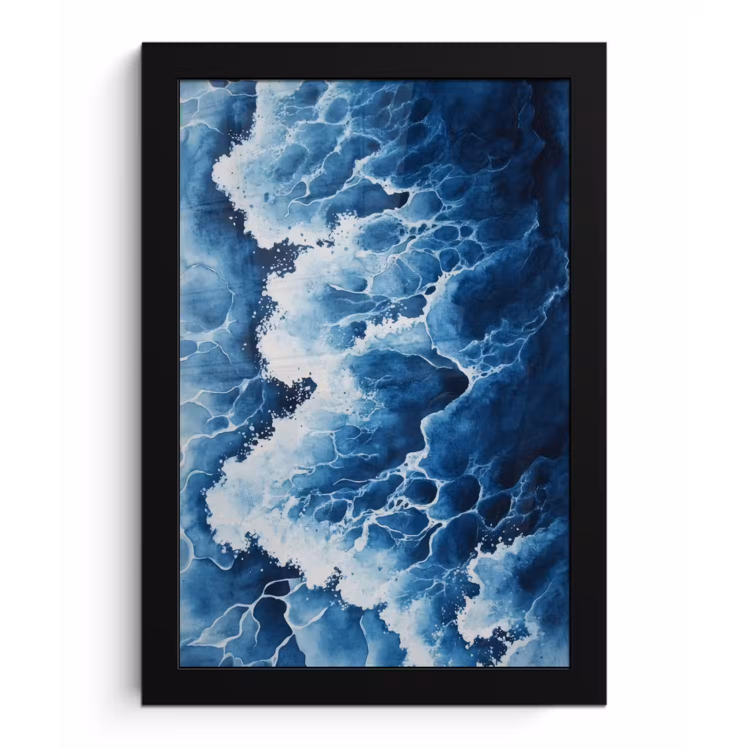 Golven - Blauw - Schuim fotolijst zwart zonder passe partout klein -3d