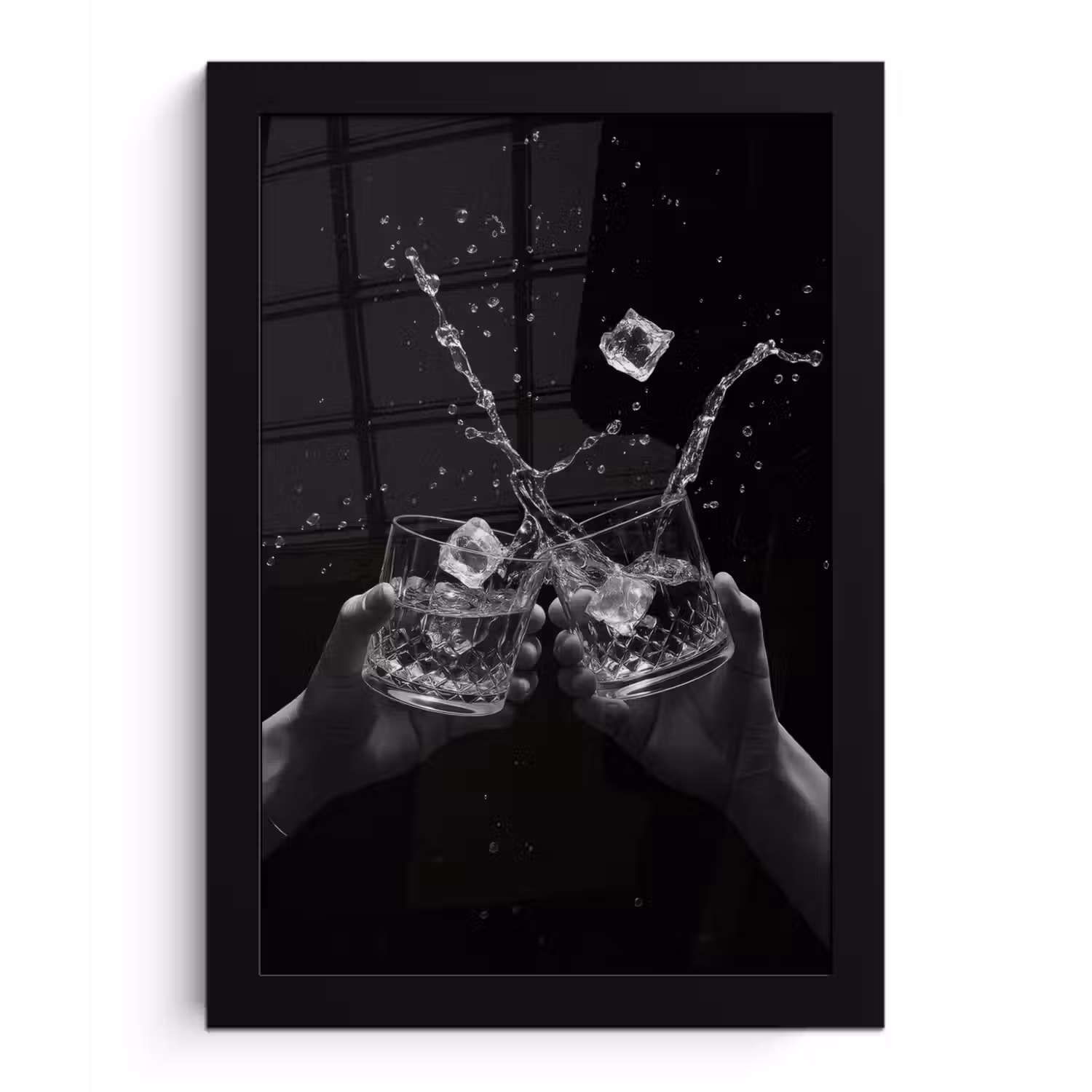 Whiskyglazen - Ijs - Spetters - Zwart fotolijst zwart zonder passe partout klein -3d