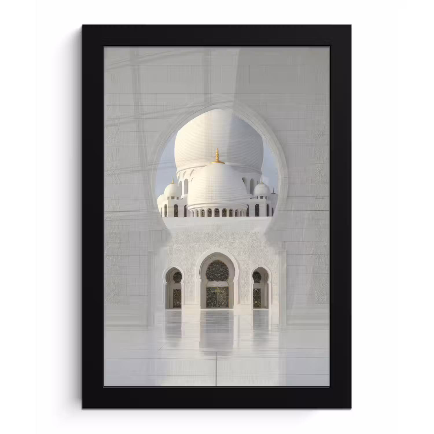 Witte koepel - Gouden Details - gebogen poort fotolijst zwart zonder passe partout klein -3d