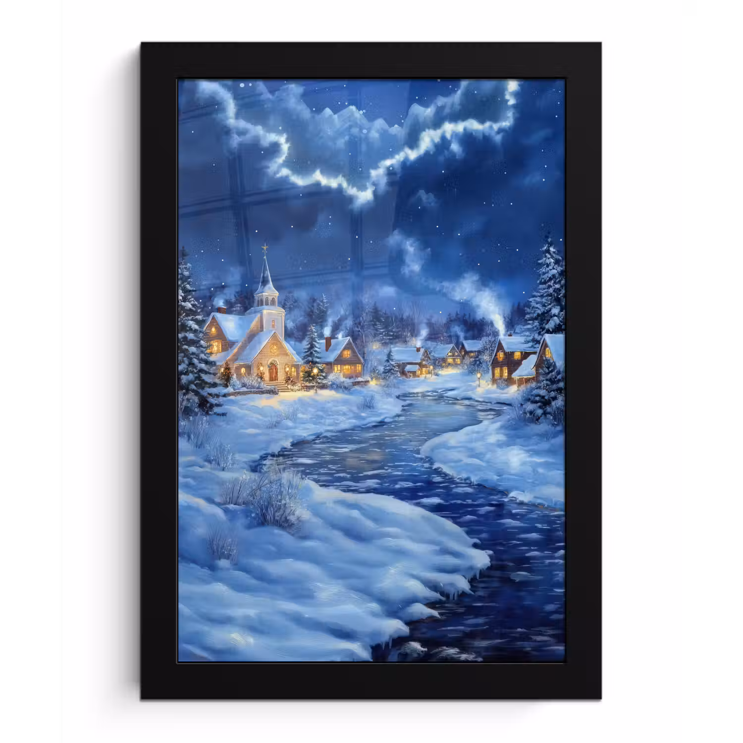 Winteravond - Kerstdorp - Donker fotolijst zwart zonder passe partout klein -3d