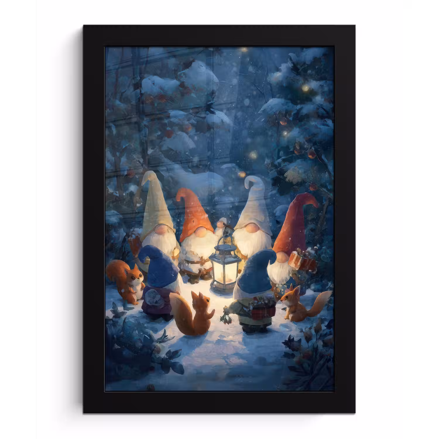 Winter - Gnooms - Eekhoorns - Meerkleurig fotolijst zwart zonder passe partout klein -3d