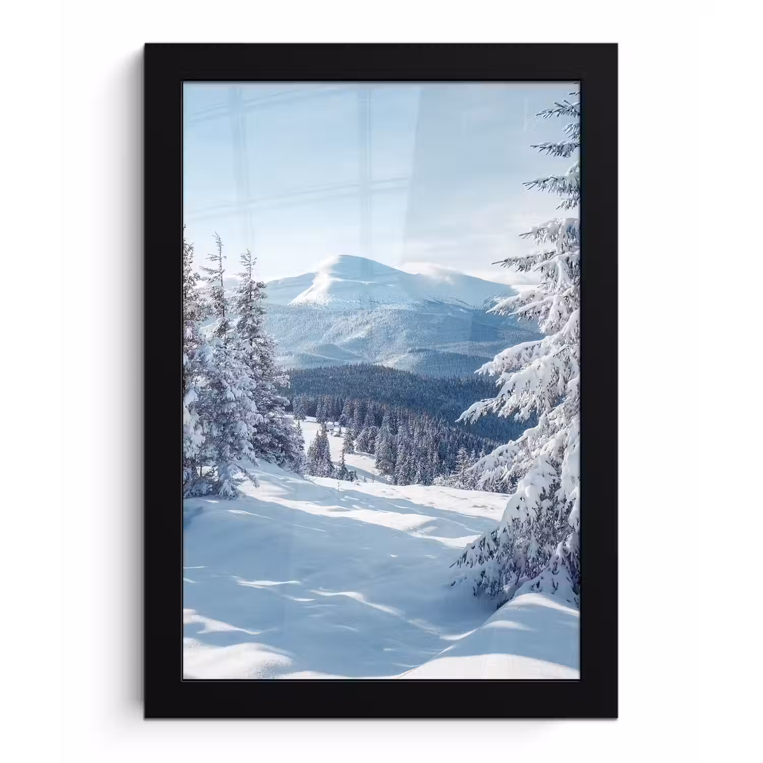 Winterlandschap - Natuur - Berg - Bomen - Sneeuw fotolijst zwart zonder passe partout klein -3d