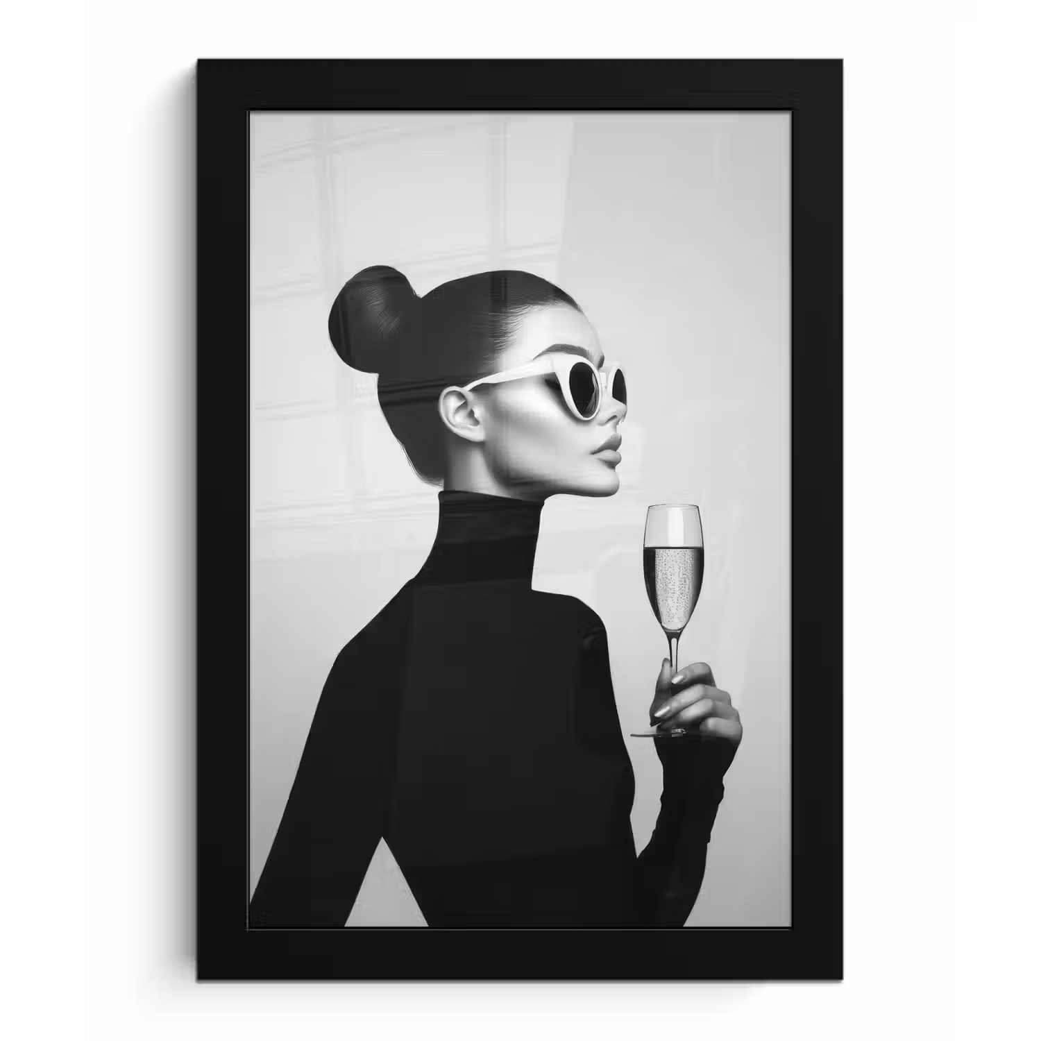 Vrouw - Champagne - Modern fotolijst zwart zonder passe partout klein -3d