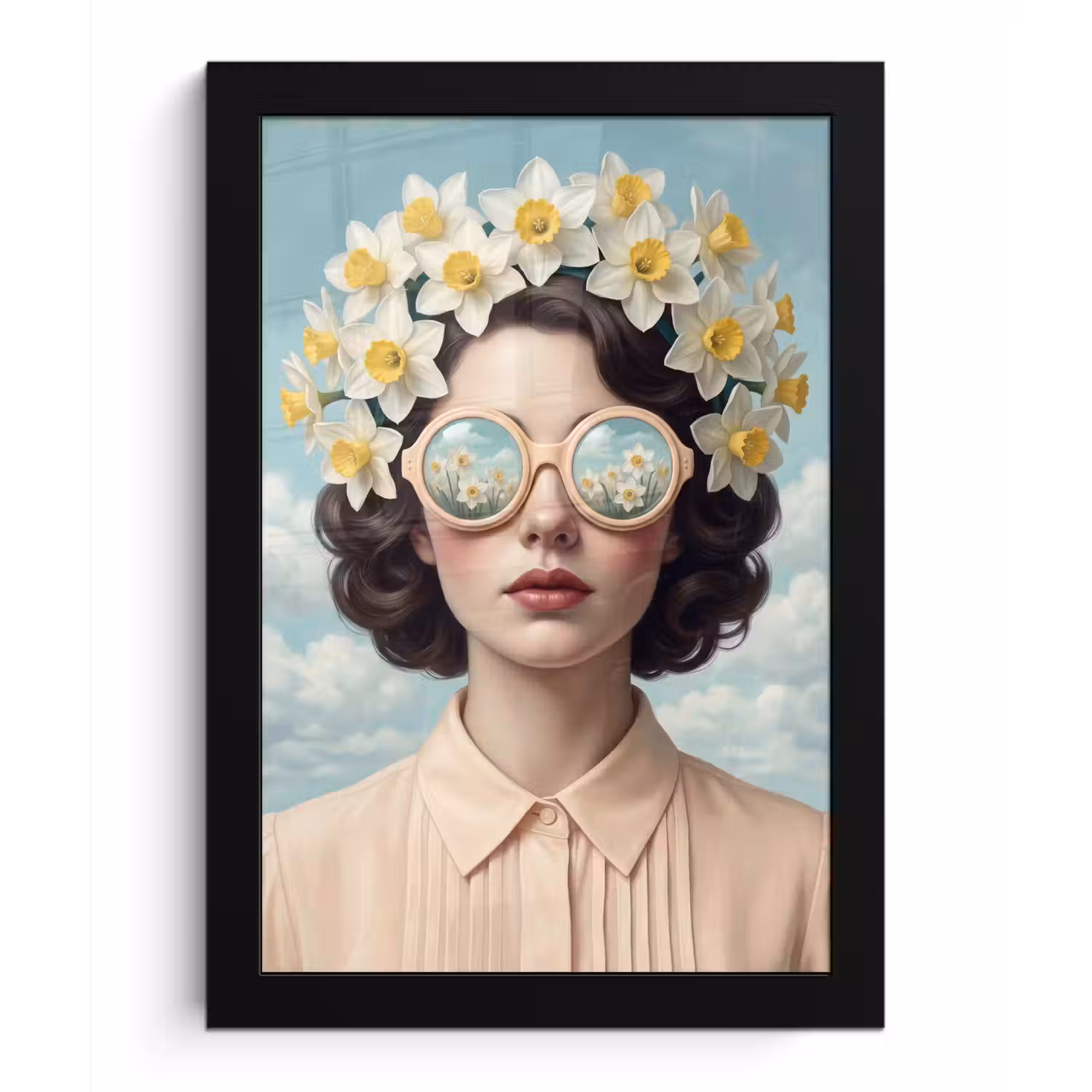Vrouw - Narcissen - Geel fotolijst zwart zonder passe partout klein -3d