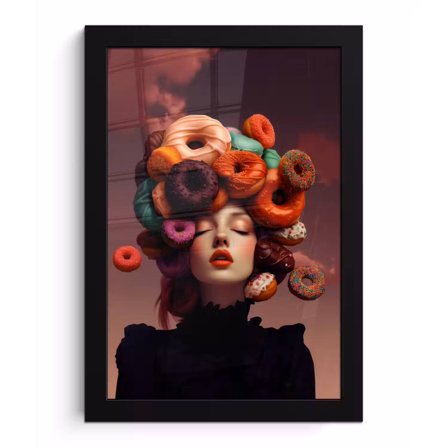 Vrouw - Donuts - Kleurrijk fotolijst zwart zonder passe partout klein -3d