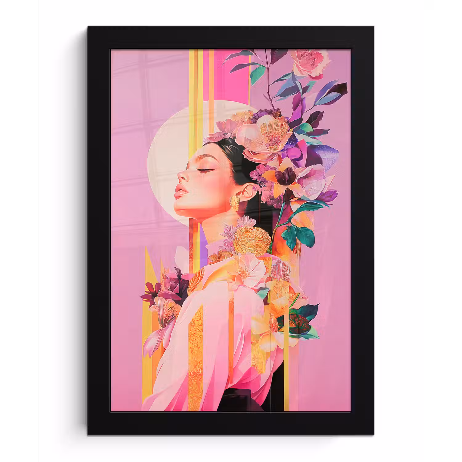 Vrouw - Bloemen - Paars - Abstract fotolijst zwart zonder passe partout klein -3d