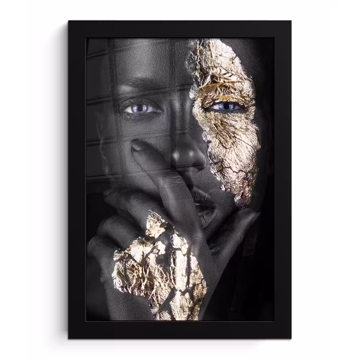 Vrouw - Goud - Zwart - Schmink - Luxe fotolijst zwart zonder passe partout klein -3d