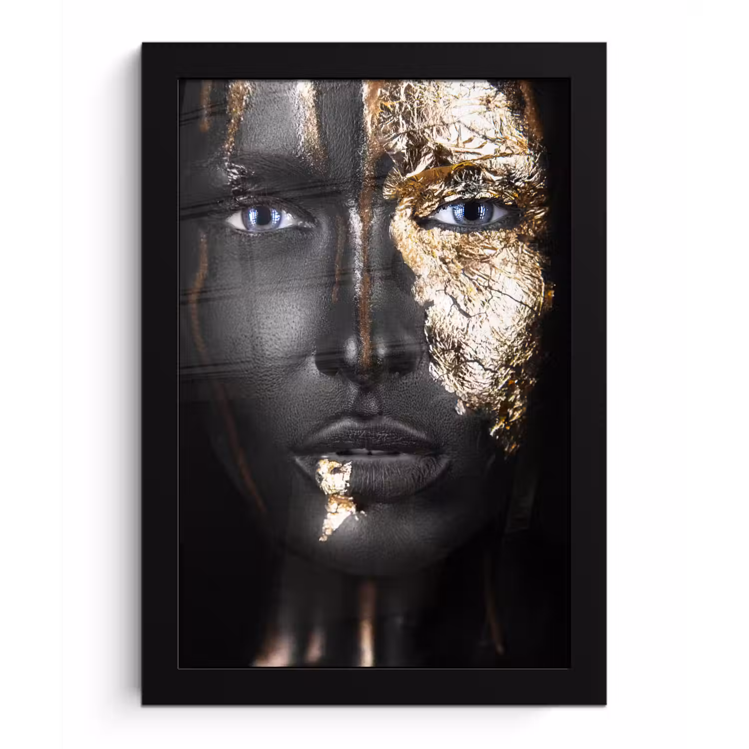 Vrouw - Bladgoud - Zwart - Goud - Luxe fotolijst zwart zonder passe partout klein -3d