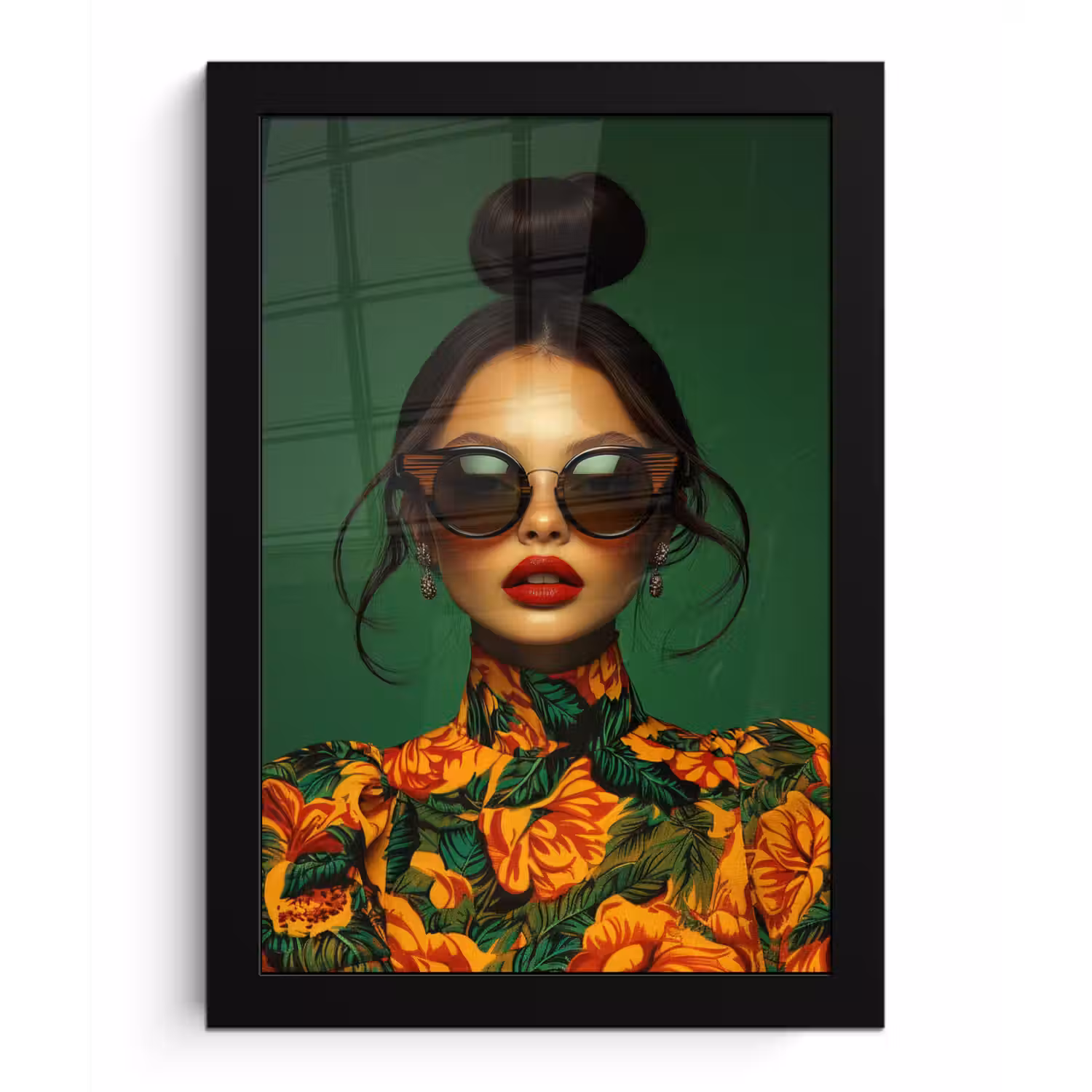 Vrouw - Groen - Modern - Bril - Abstract fotolijst zwart zonder passe partout klein -3d