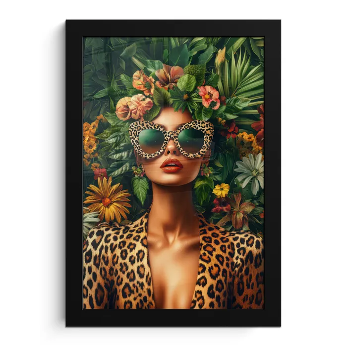 Vrouw - Panterprint - Jungle - Natuur - Luxe fotolijst zwart zonder passe partout klein -3d
