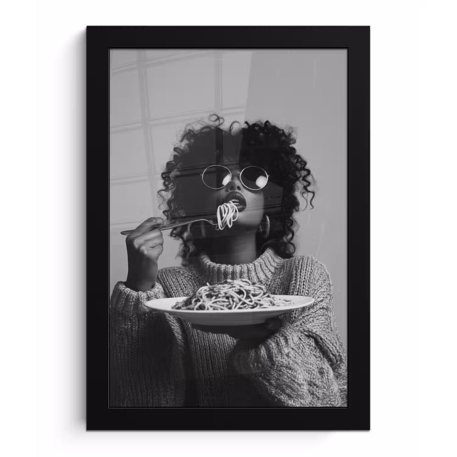 Vrouw - Pasta - Zwart - Wit fotolijst zwart zonder passe partout klein -3d