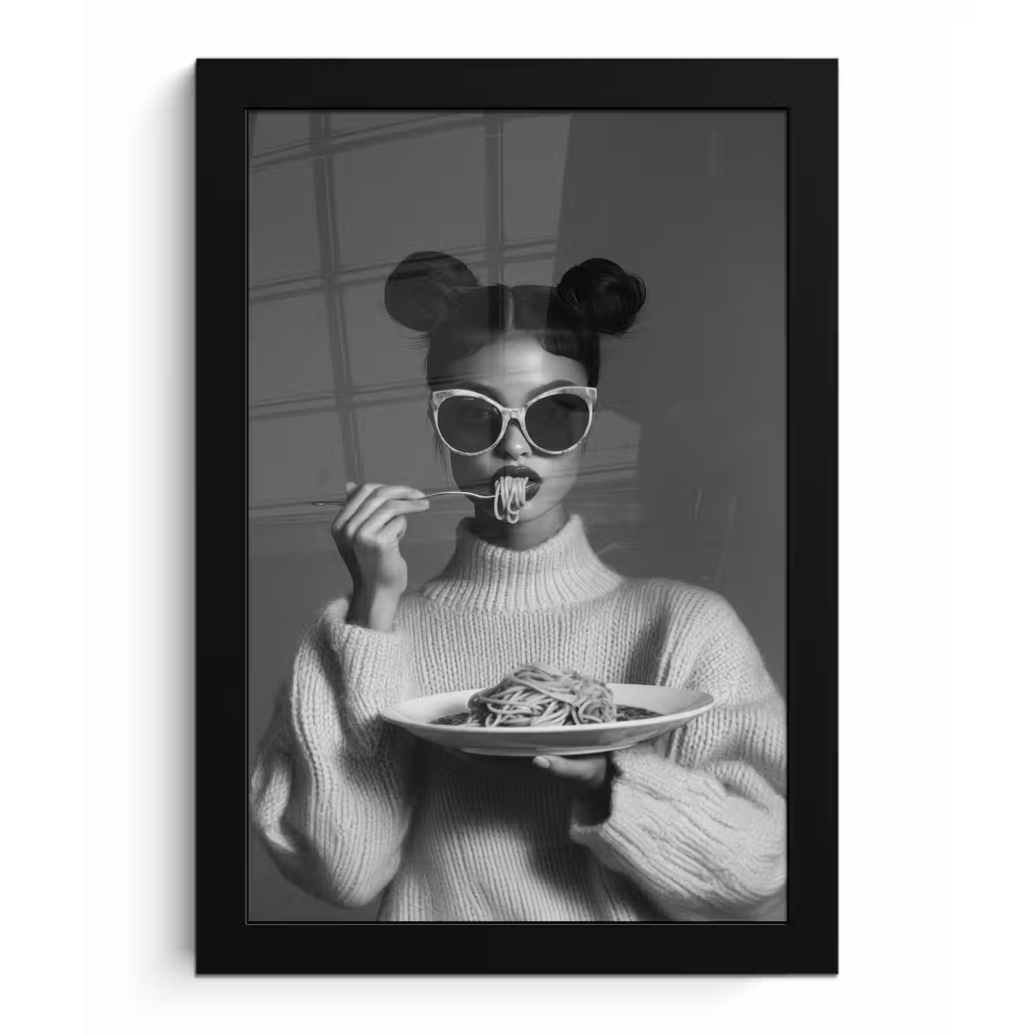 Vrouw - Pasta - Zonnebril fotolijst zwart zonder passe partout klein -3d