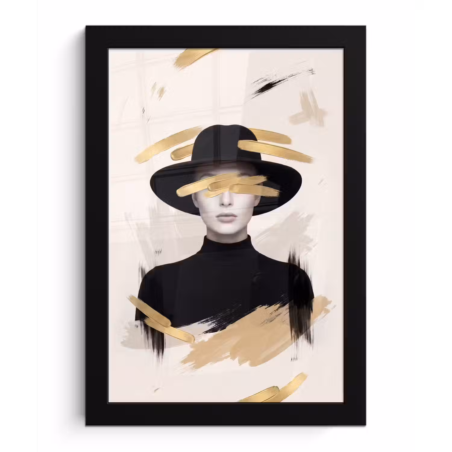 Vrouw - Portret - Modern - Goud - Kunst fotolijst zwart zonder passe partout klein -3d