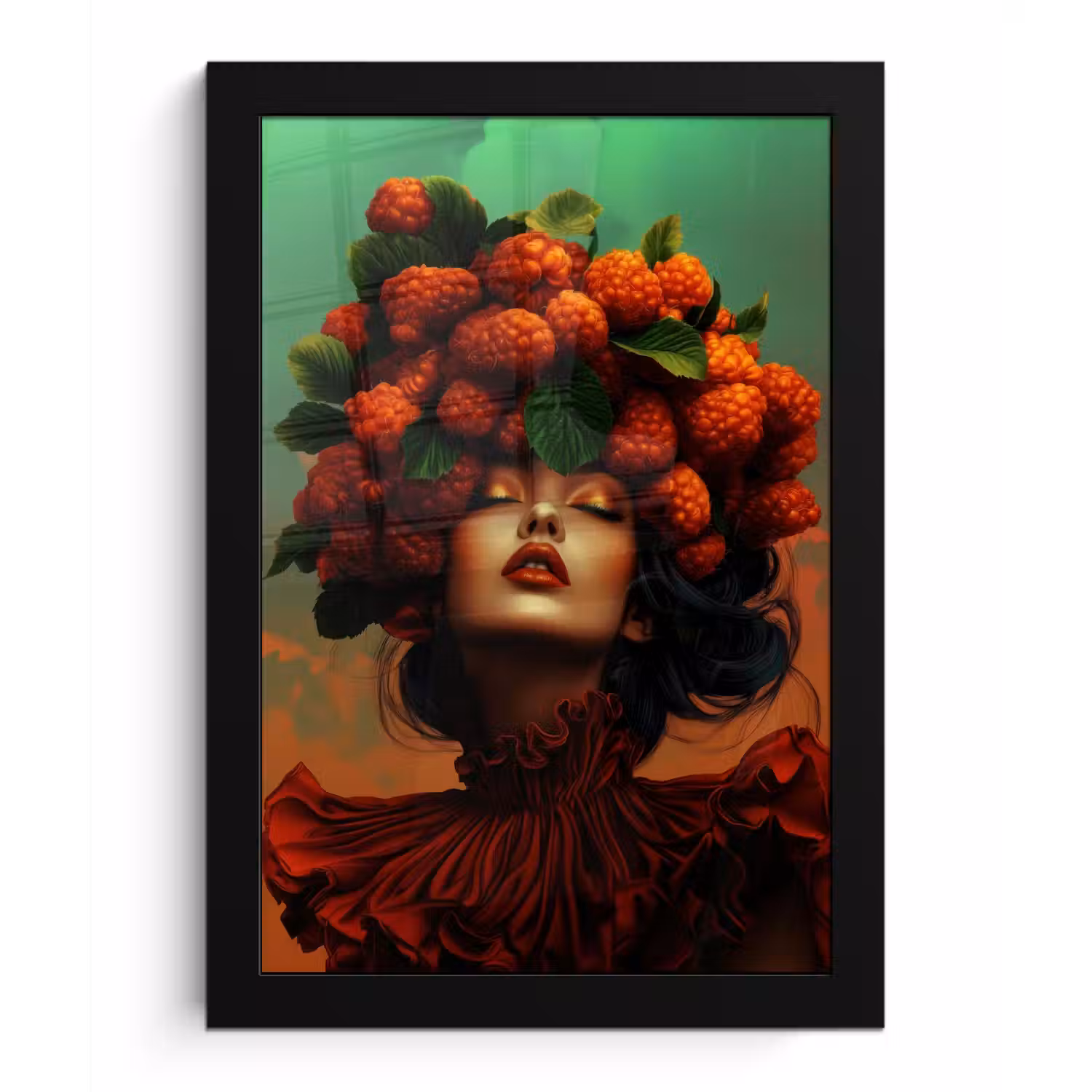 Vrouw - Frambozen - Bladeren fotolijst zwart zonder passe partout klein -3d
