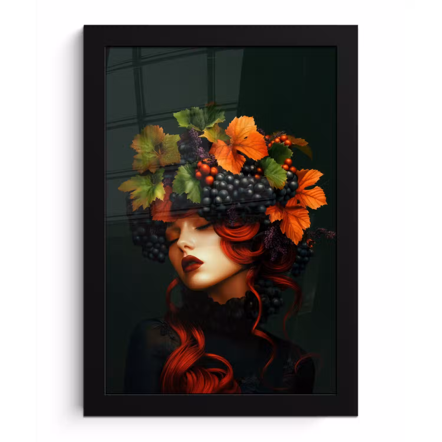 Vrouw - Rood - Groen - Druiven fotolijst zwart zonder passe partout klein -3d