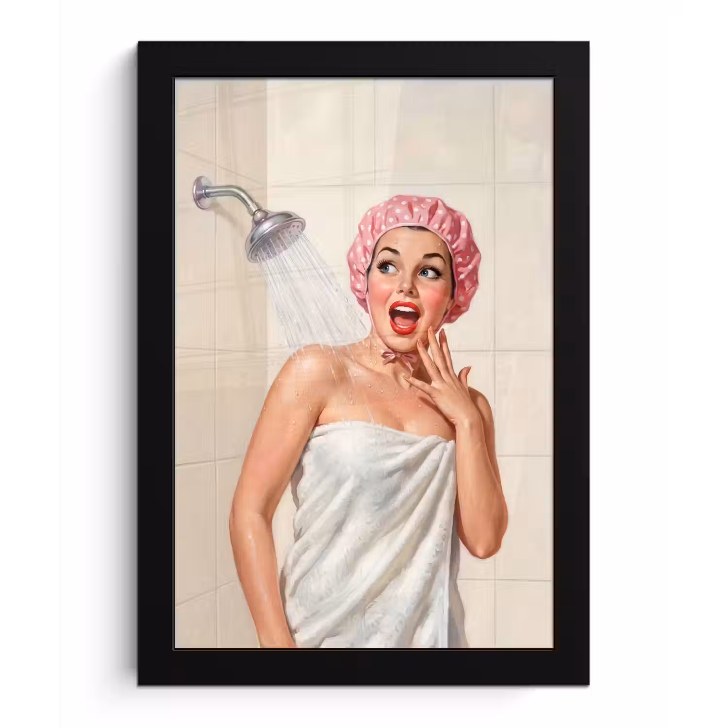 Vrouw - Douche - Roze fotolijst zwart zonder passe partout klein -3d