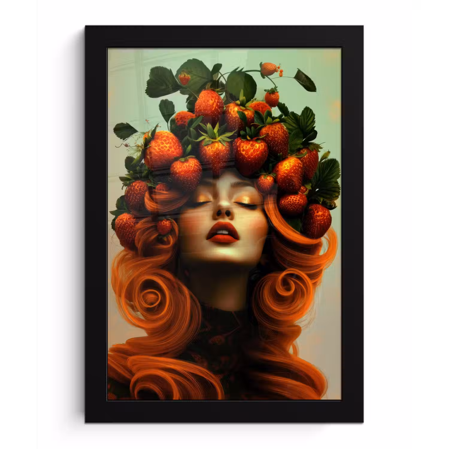 Vrouw - Aardbeien - Kroon fotolijst zwart zonder passe partout klein -3d