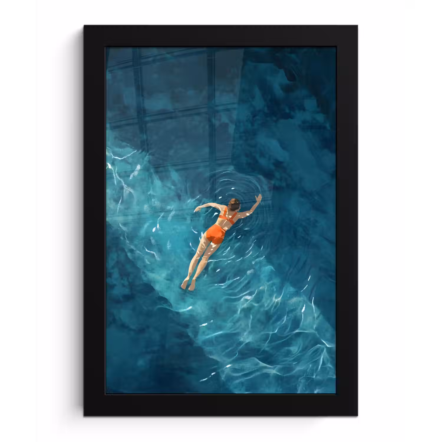 Vrouw - Water - Bikini - Oranje fotolijst zwart zonder passe partout klein -3d
