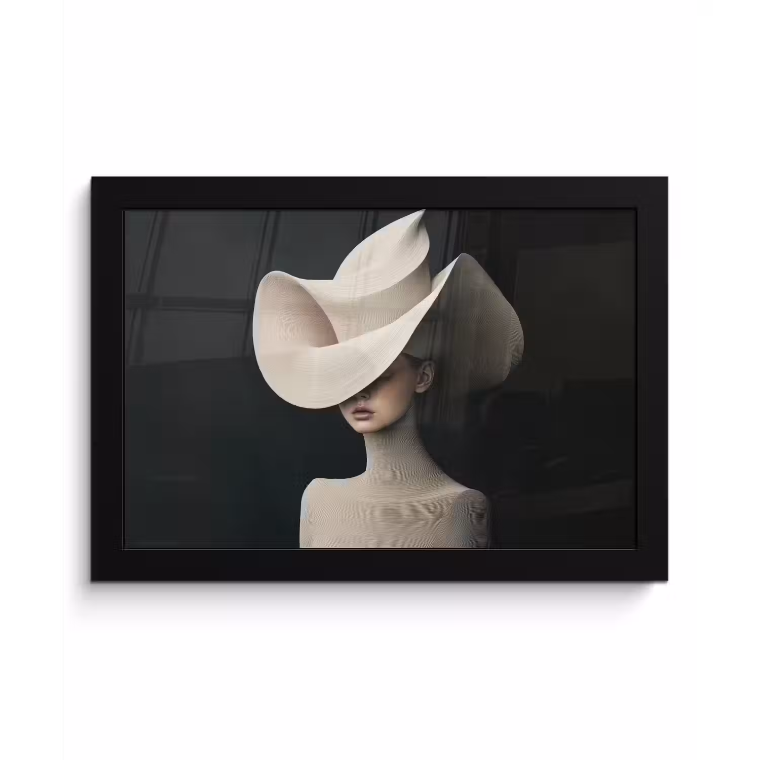 Vrouw - Golvende - Hoed fotolijst zwart zonder passe partout klein -3d