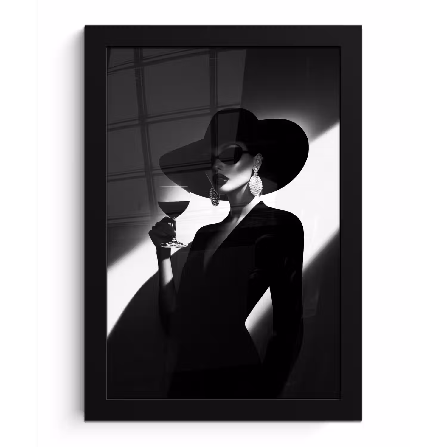 Vrouw - Wijn - Chic fotolijst zwart zonder passe partout klein -3d