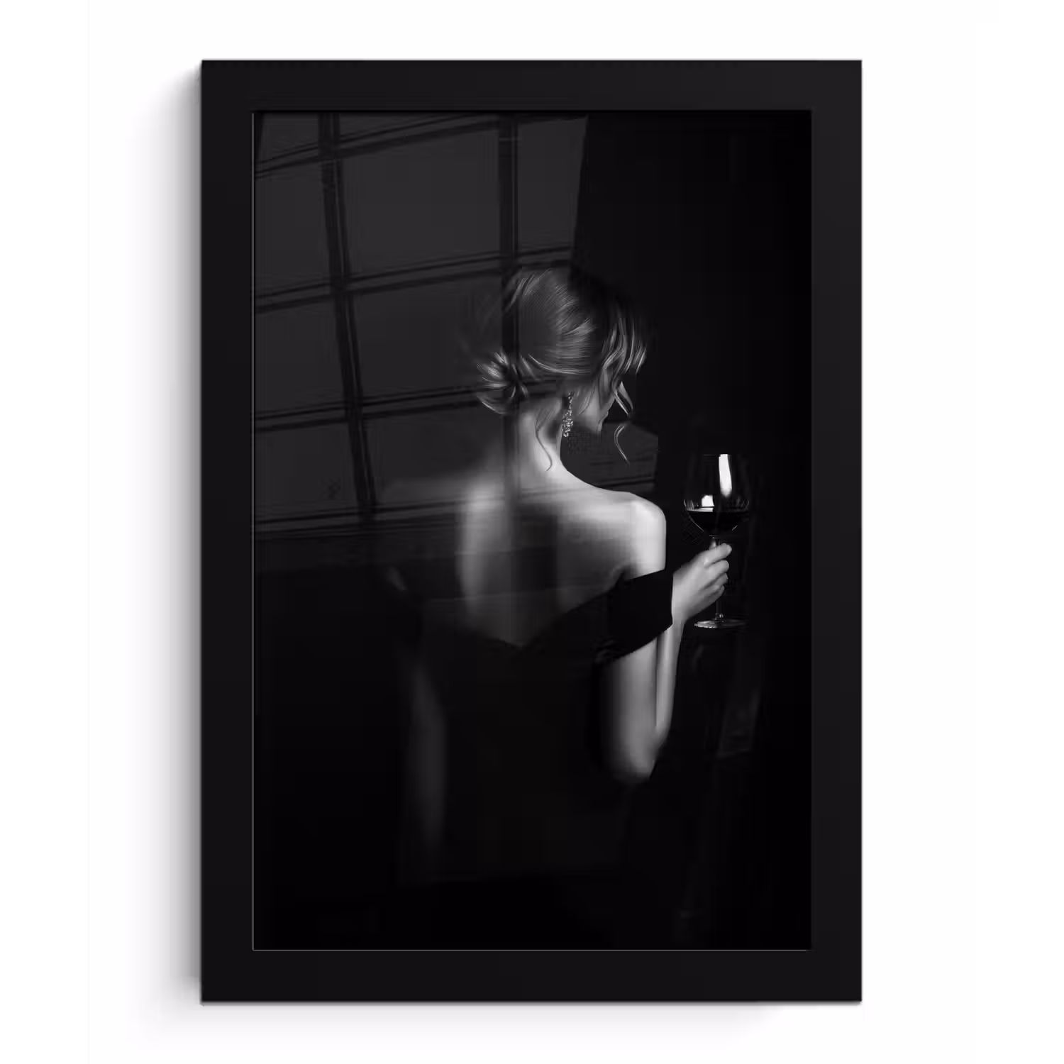 Vrouw - Wijn - Jurk fotolijst zwart zonder passe partout klein -3d