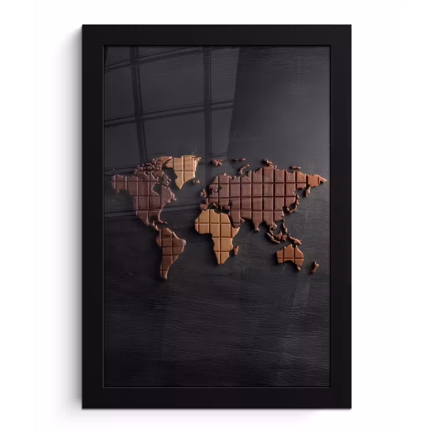 Wereldkaart - chocola - Smakelijke uitstraling fotolijst zwart zonder passe partout klein -3d