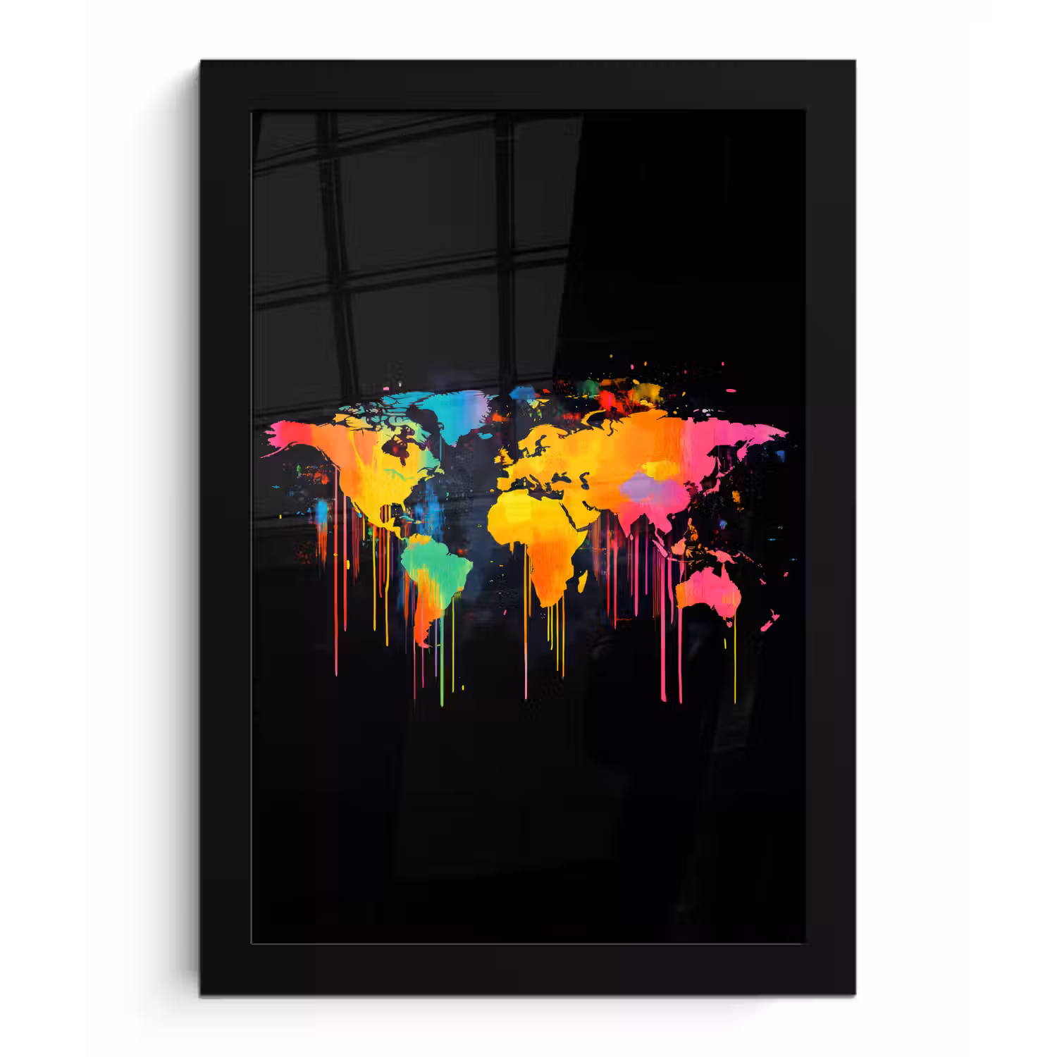 Wereldkaart - Verf - Kleurrijk - Graffiti - Wereld fotolijst zwart zonder passe partout klein -3d