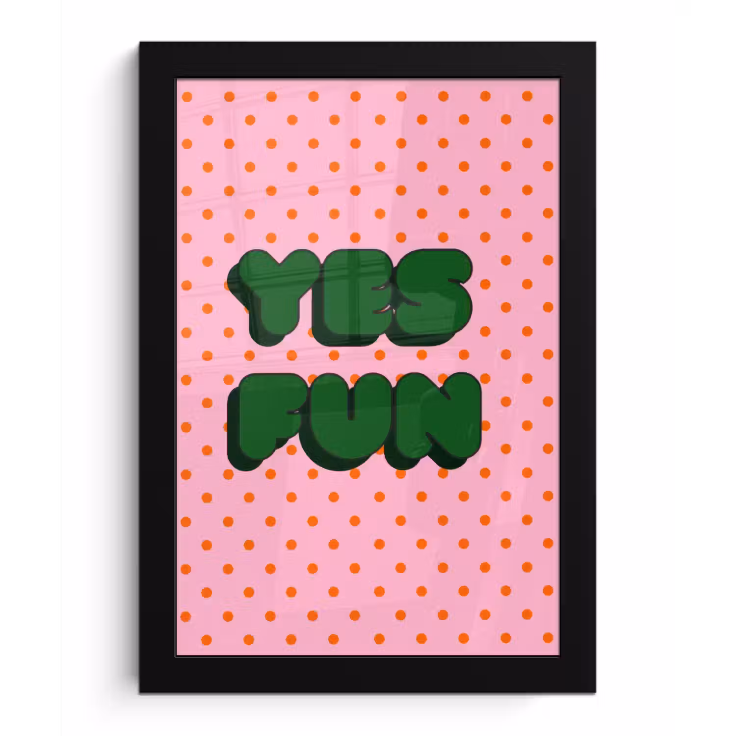 Yes fun - Groen - Roze - Stippen fotolijst zwart zonder passe partout klein -3d