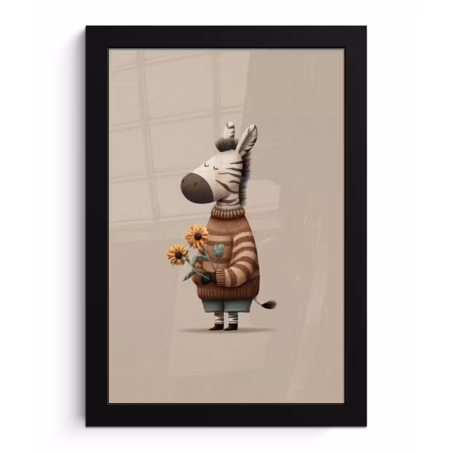 Zebra - Zonnebloemen - Warm fotolijst zwart zonder passe partout klein -3d
