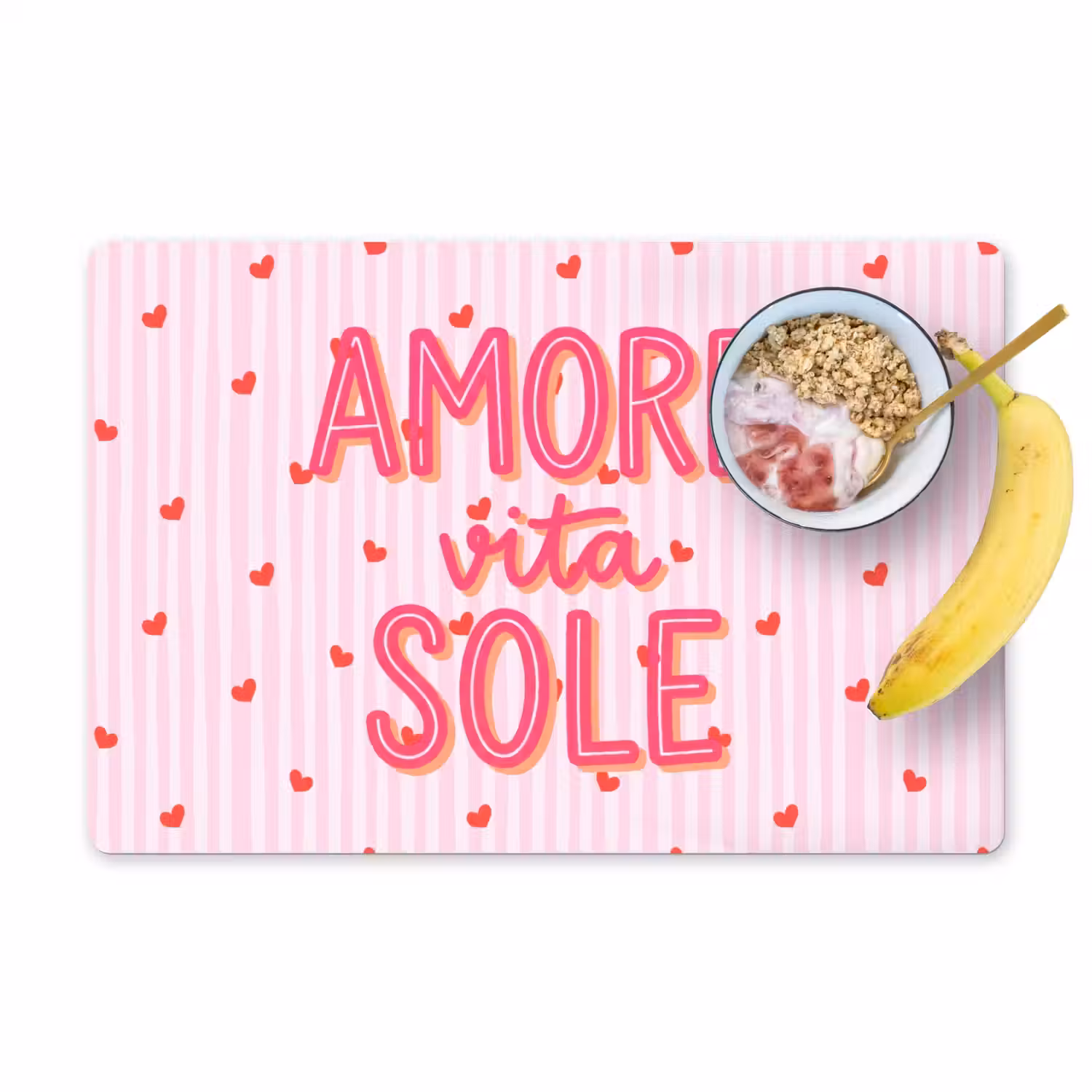 Amore vita sole - Roze - Hartjes Placemat vinyl groot -zzzproduct_Kitchenyeah-website