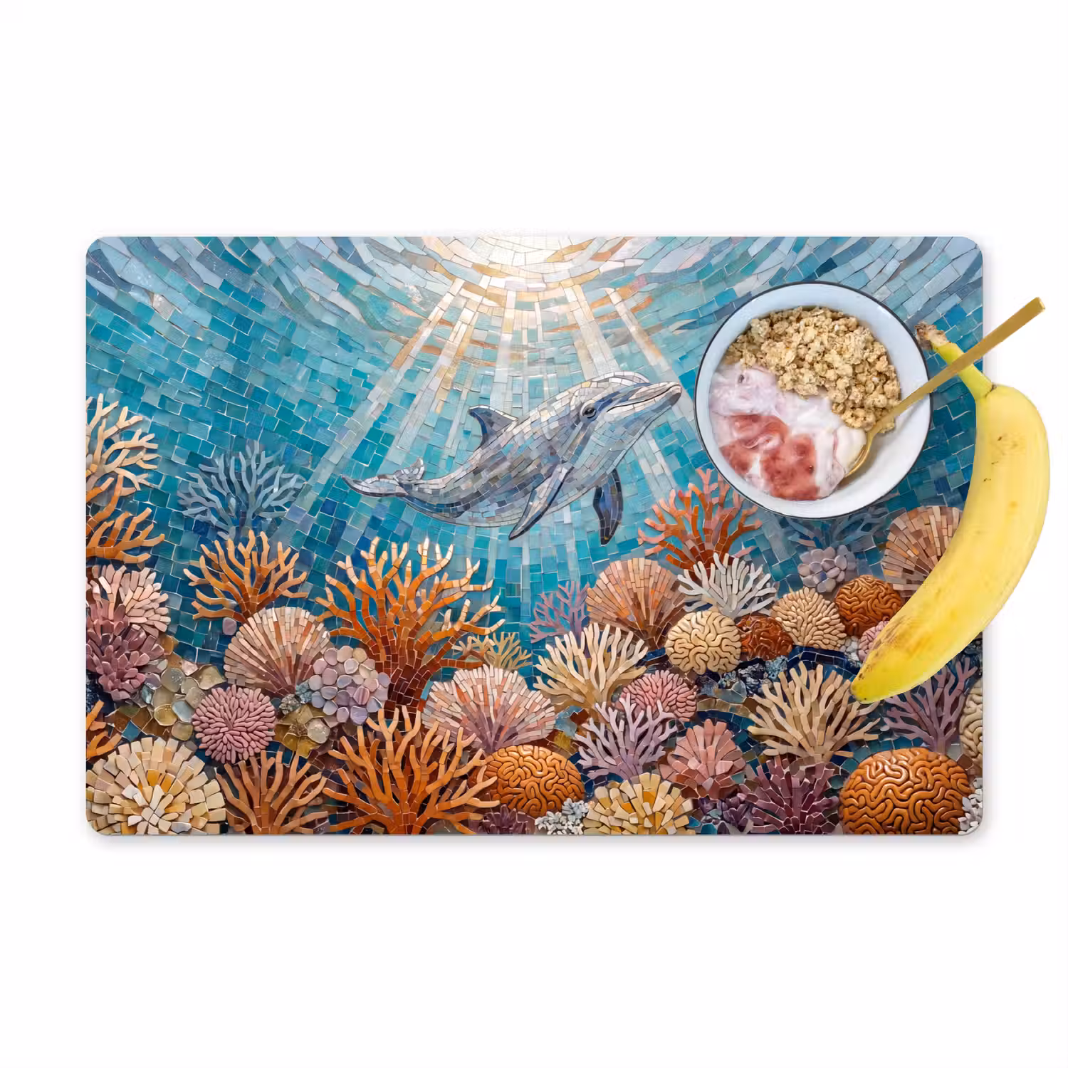 Dieren - Mozaïek - Oceaan - Koraal - Blauw Placemat vinyl groot -zzzproduct_Kitchenyeah-website