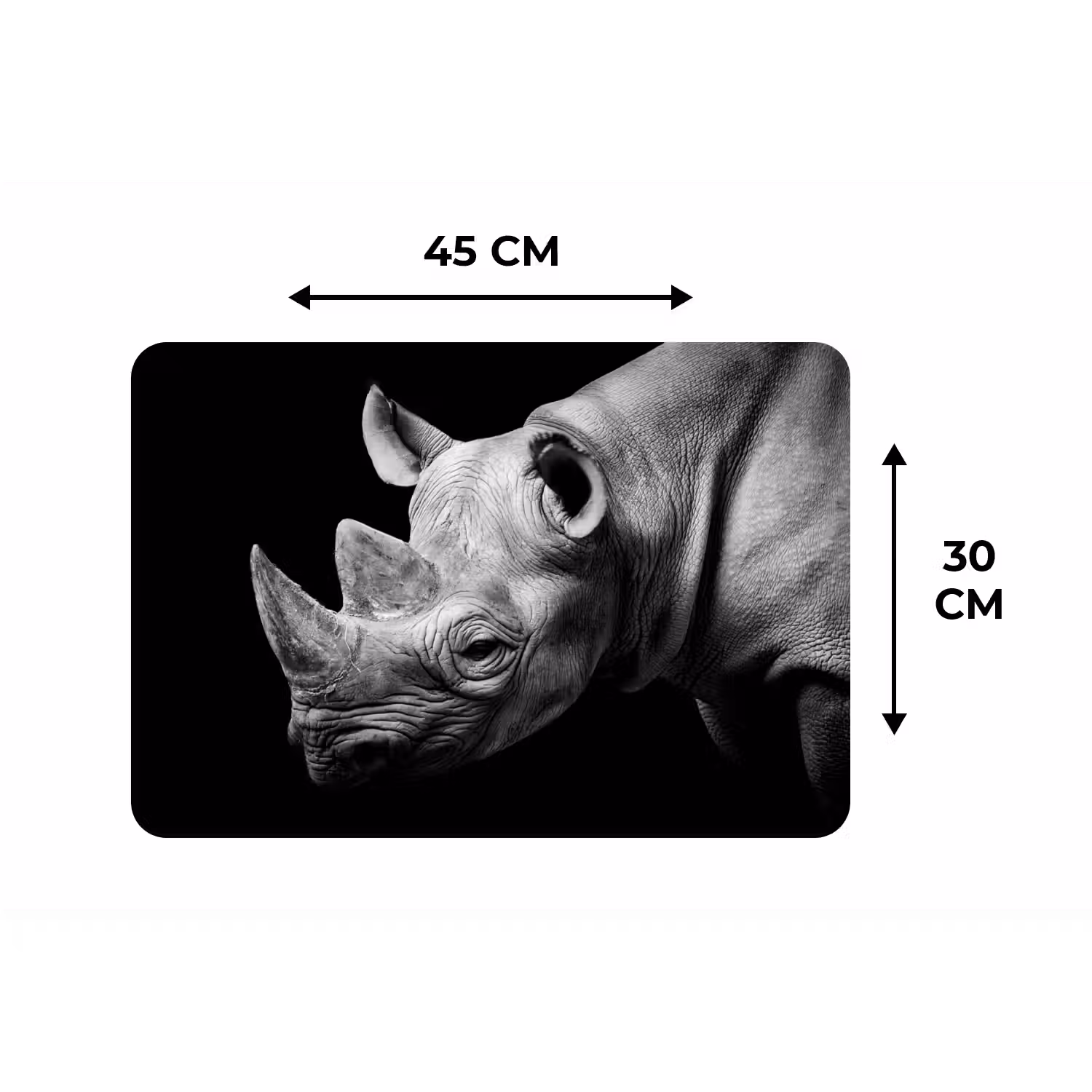 Dieren - Neushoorn - Zwart - Wit - Portret Placemat vinyl groot -specs