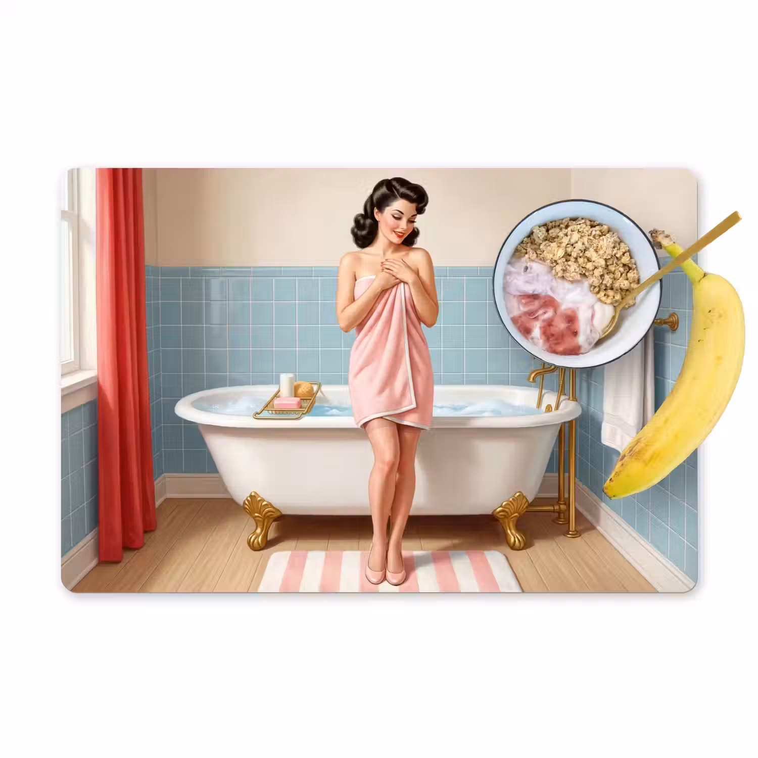 Badkamer - Vrouw - Roze Placemat vinyl groot -zzzproduct_Kitchenyeah-website
