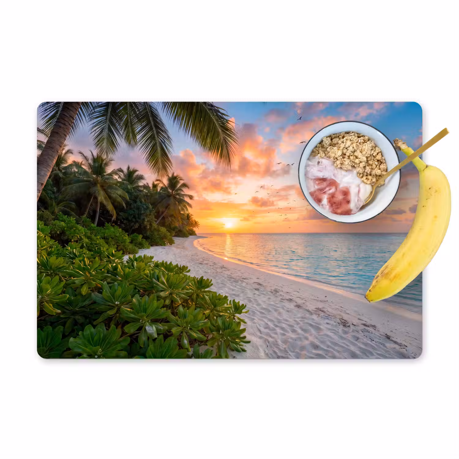 Strand - Zonsondergang - Palmbomen - Tropisch - Natuur Placemat vinyl groot -zzzproduct_Kitchenyeah-website