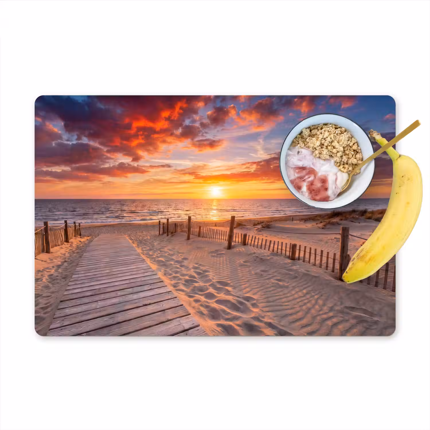 Strand - Zonsondergang - Zee - Natuur - Oranje Placemat vinyl groot -zzzproduct_Kitchenyeah-website