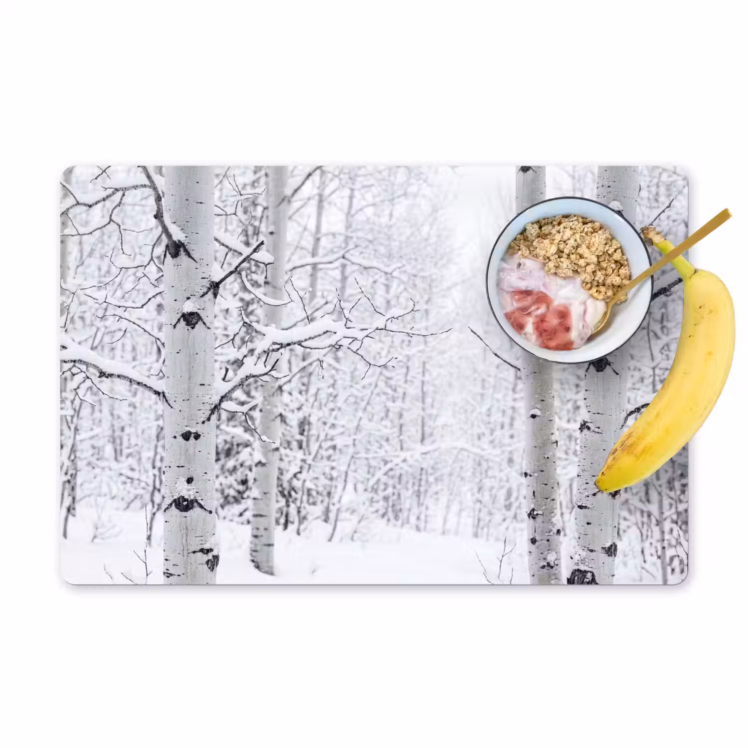 Berkenbomen - Sneeuw - Winter - Bos - Wit Placemat vinyl groot -zzzproduct_Kitchenyeah-website