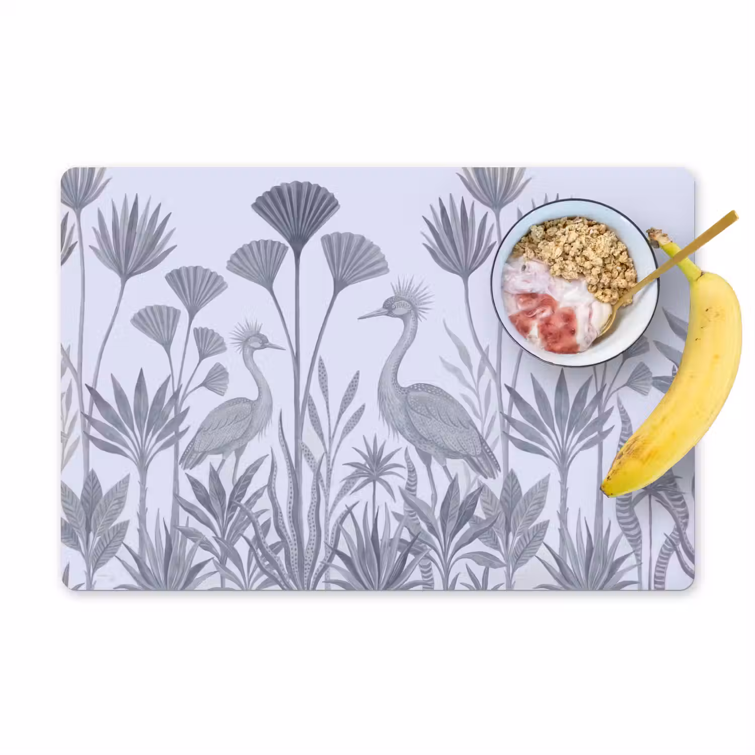 Vogel - Tropisch - Illustratie - Blauwgrijs - Natuur Placemat vinyl groot -zzzproduct_Kitchenyeah-website