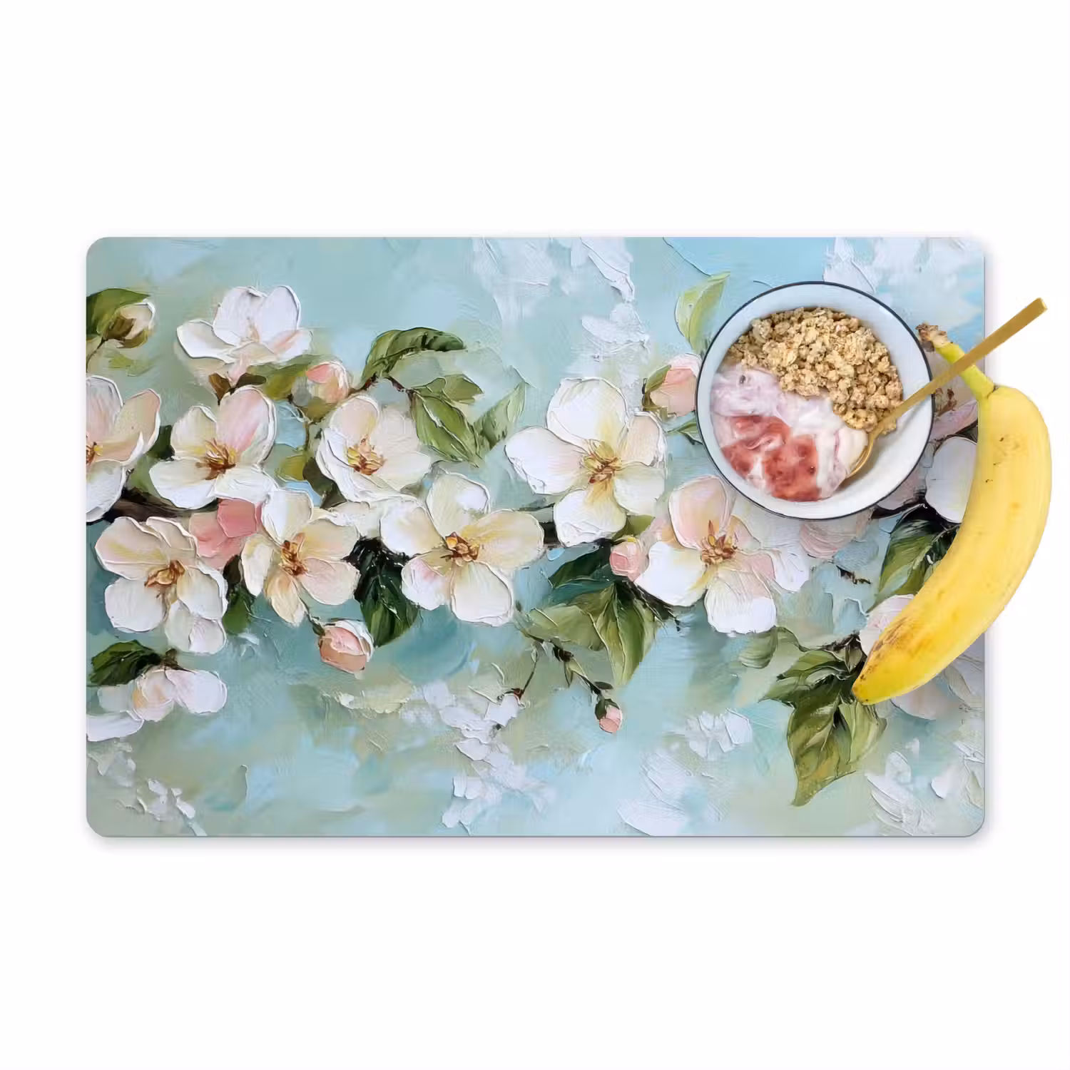 Bloesem - Bladeren - Lichtblauw Placemat vinyl groot -zzzproduct_Kitchenyeah-website