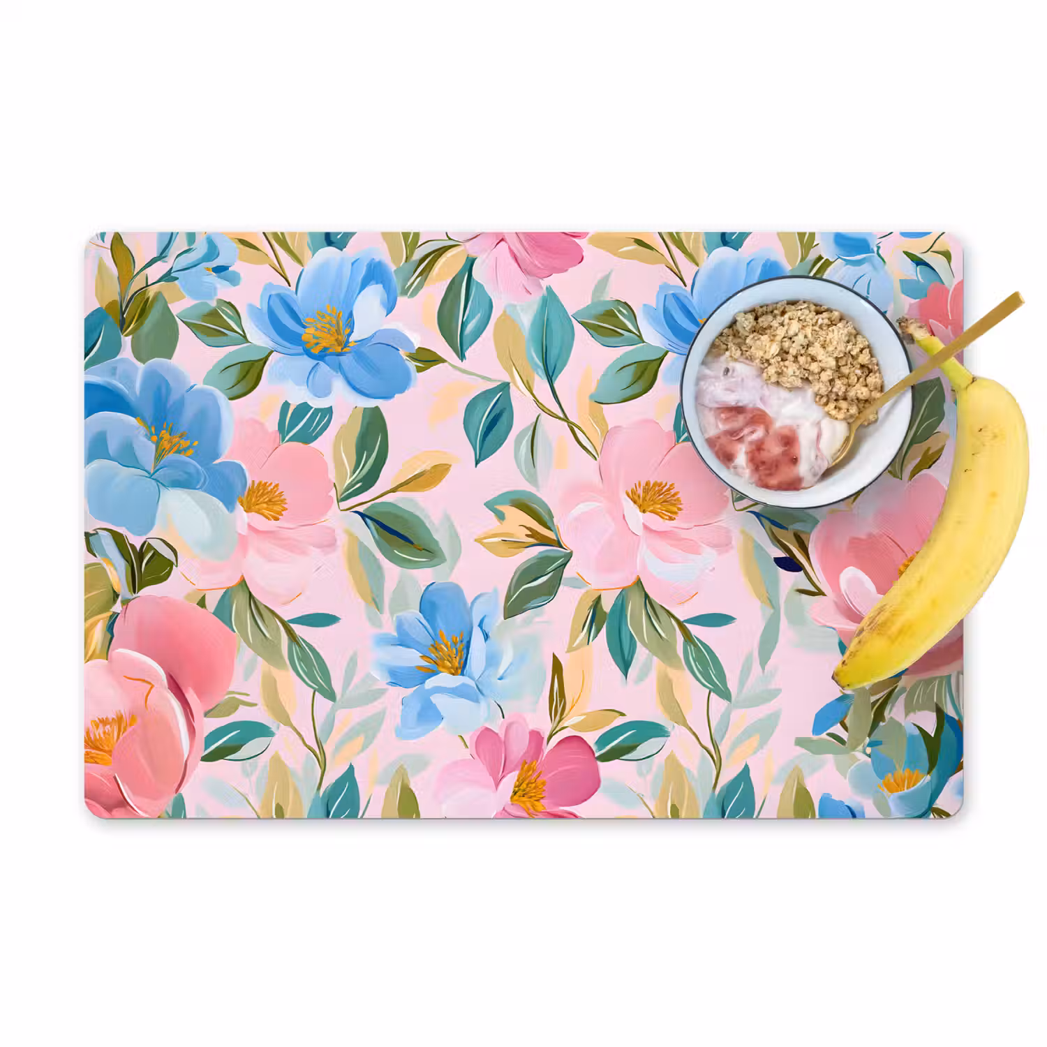 Blauw - Roze - Bloemen Placemat vinyl groot -zzzproduct_Kitchenyeah-website