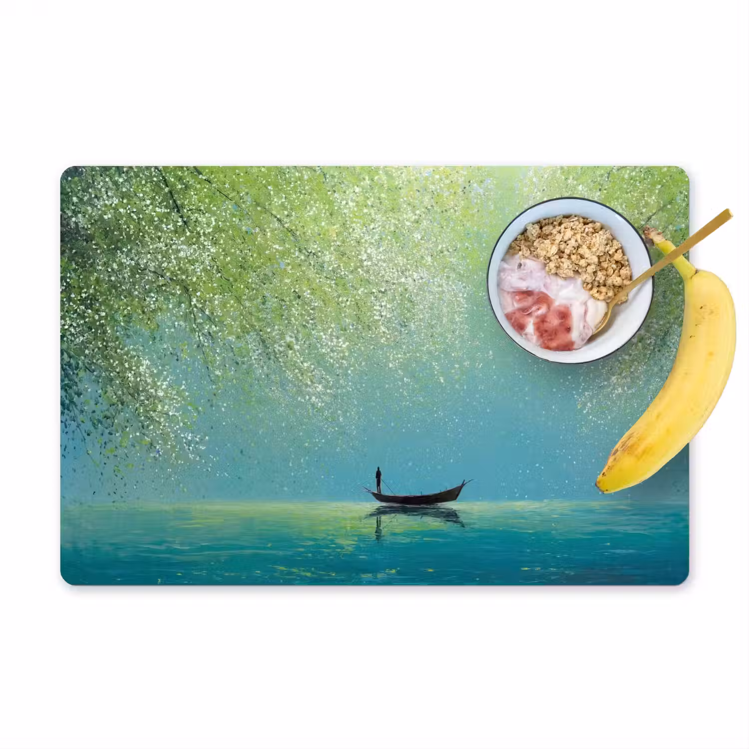 Bootje - Water - Bladeren - Bloesems Placemat vinyl groot -zzzproduct_Kitchenyeah-website