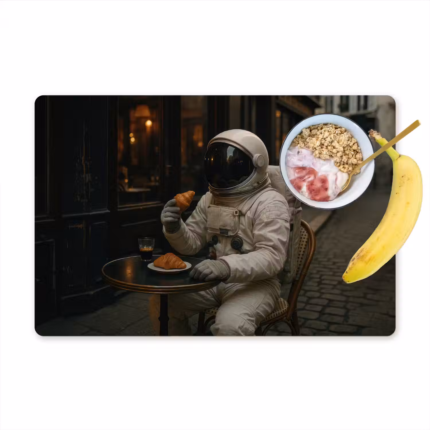 Café - Croissant - Koffie - Astronaut Placemat vinyl groot -zzzproduct_Kitchenyeah-website